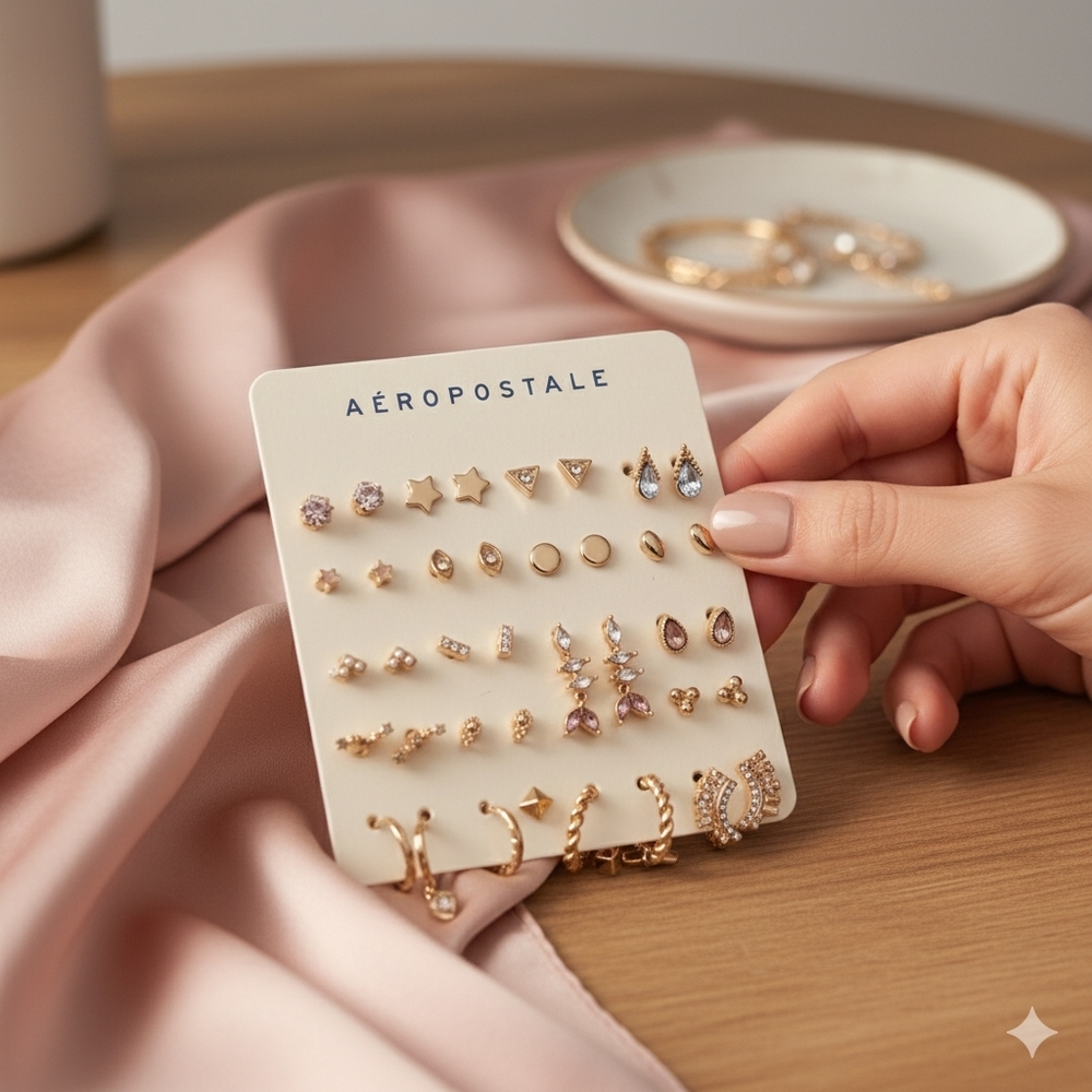 Aeropastle 20pk gold and crystal earrings set